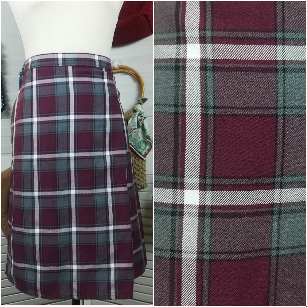 Land's End Plaid Maroon and Gray Mini Skirt